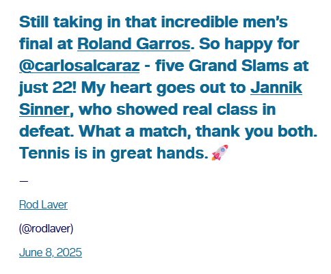 Rod Laver an Carlos Alcaraz und Jannik Sinner